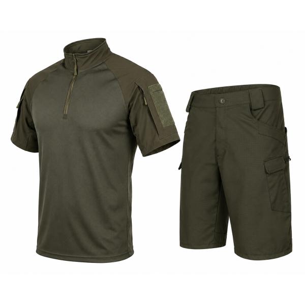 Combatant Raider Core Tactical Summer Set with Ubax — Short‑Sleeve Shirt & Shorts, Rip‑Stop Poly/Cotton SPECPROM, Olive