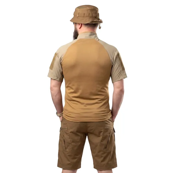 Combatant Raider Core tactical summer suit — short-sleeve top & shorts, Rip‑Stop PolyCotton SPECPROM, Coyote