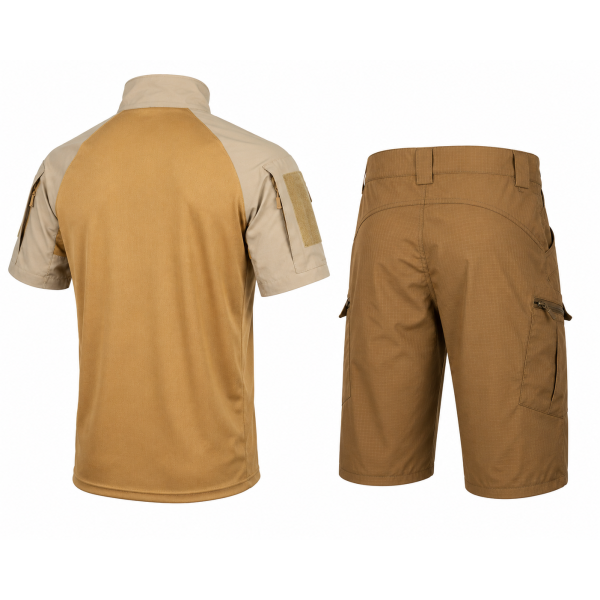 Combatant Raider Core tactical summer suit — short-sleeve top & shorts, Rip‑Stop PolyCotton SPECPROM, Coyote
