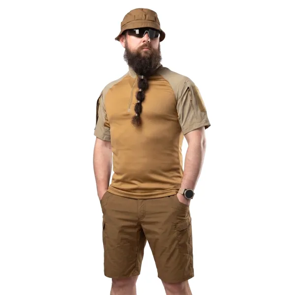 Combatant Raider Core tactical summer suit — short-sleeve top & shorts, Rip‑Stop PolyCotton SPECPROM, Coyote