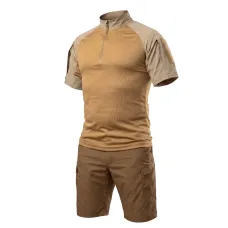 Combatant Raider Core tactical summer suit — short-sleeve top & shorts, Rip‑Stop PolyCotton SPECPROM, Coyote