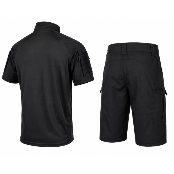 Combatant Raider Core tactical summer suit with Ubaks — short-sleeve top & shorts, Rip-Stop PolyCotton SPECPROM, Black