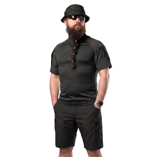 Combatant Raider Core tactical summer suit with Ubaks — short-sleeve top & shorts, Rip-Stop PolyCotton SPECPROM, Black