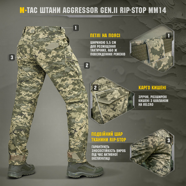 Штаны M-Tac Aggressor Gen.II рип-стоп. Пиксель