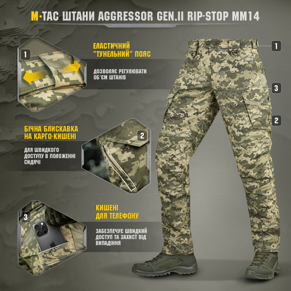 Штаны M-Tac Aggressor Gen.II рип-стоп. Пиксель